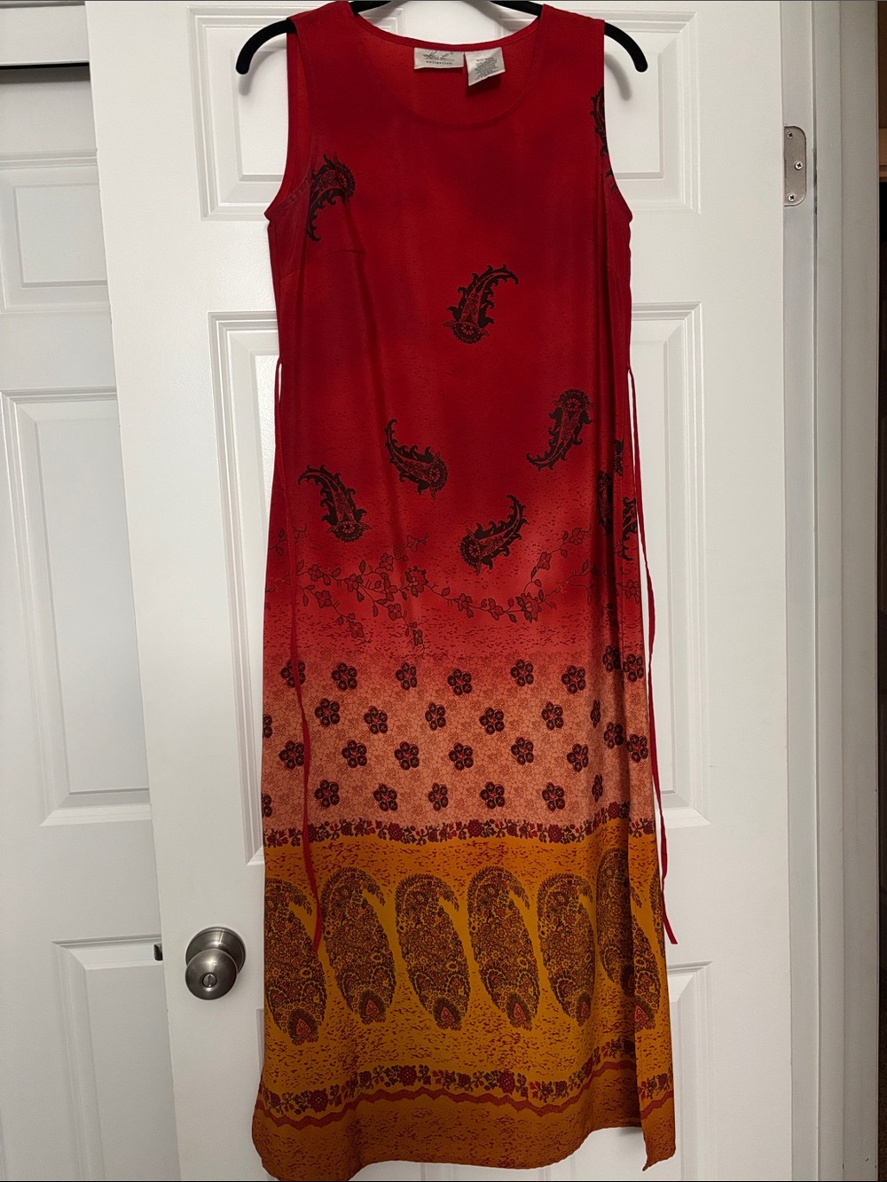 Kathie Lee Collection Red to Orange Paisley & Floral Maxi Dress